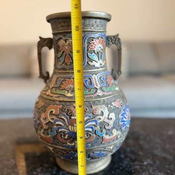 ANTIQUE JAPANESE CHAMPLEVE CLOISONNE METAL VASE - Picture 8 of 8